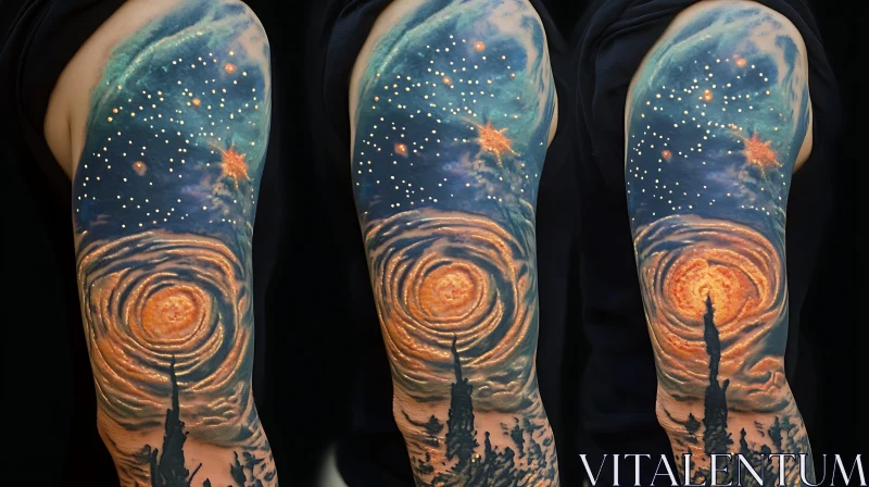 Swirling Celestial Night Sky Arm Tattoo AI Image