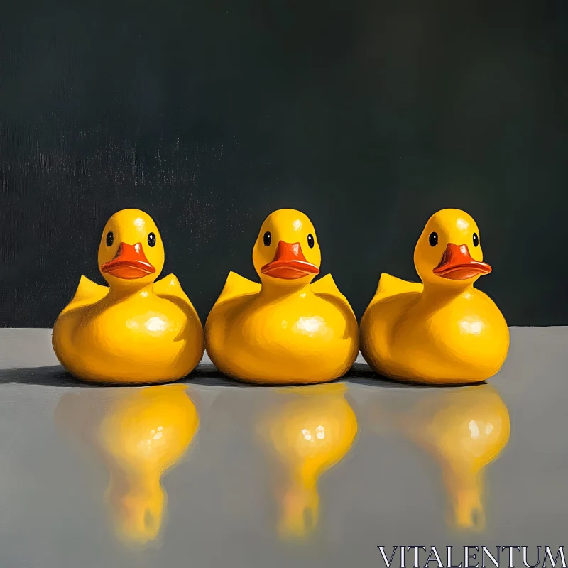 Row of Reflective Rubber Ducks AI Image