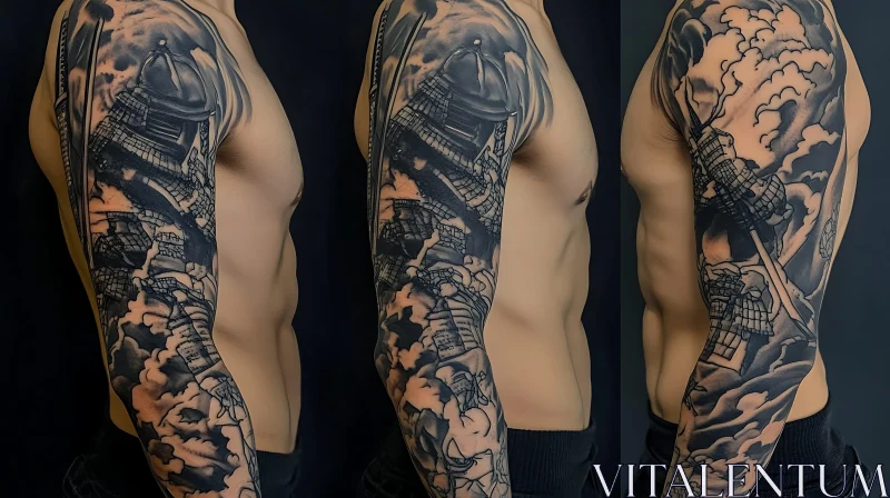 Detailed Black and White Sleeve Tattoo AI Image