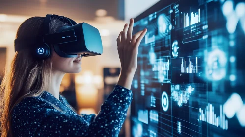 Woman Interacting with Virtual Reality Interface