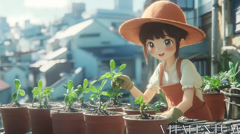 Rooftop Garden Anime Illustration AI Image