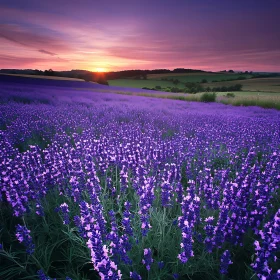 Purple Lavender Field at Dusk