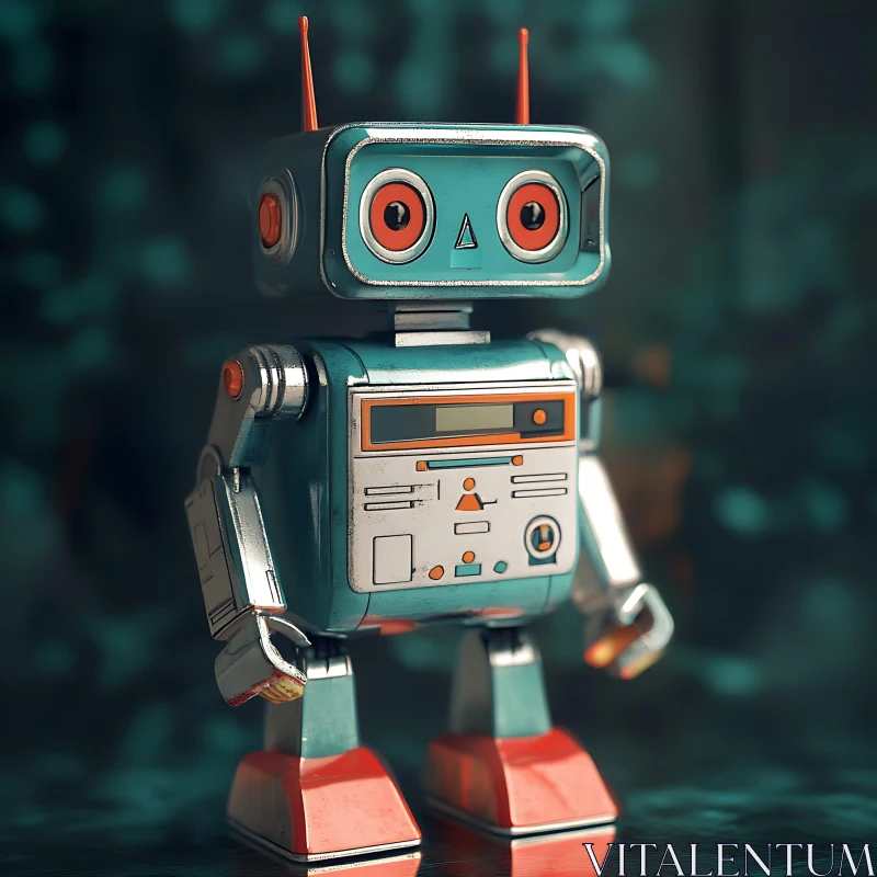 AI ART Retro Robot Art: Teal Android Design