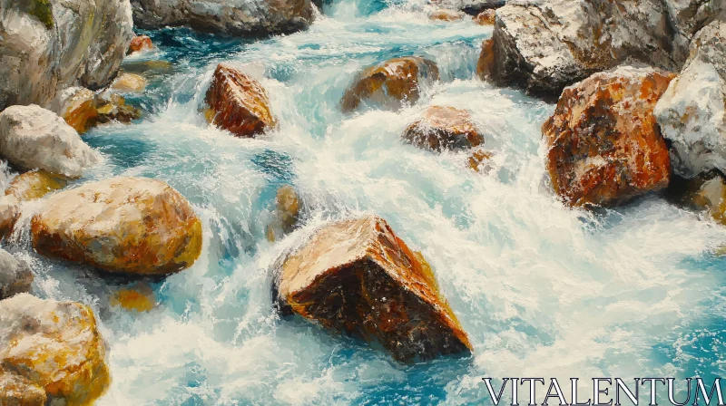 Flowing Stream Through Rocky Landscape AI Image