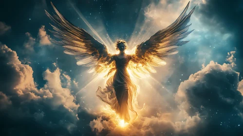 Ethereal Angel with Wings in the Sky