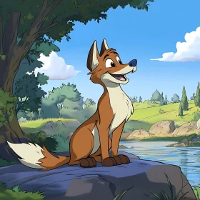 Animated Fox in Peaceful Landscape