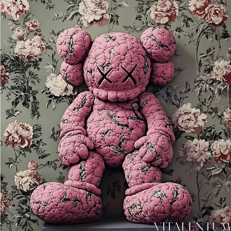 Sculptural Art Against Floral Wallpaper AI Image