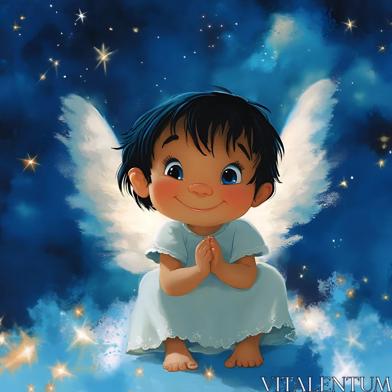 AI ART Cute Angel with Wings Illustration