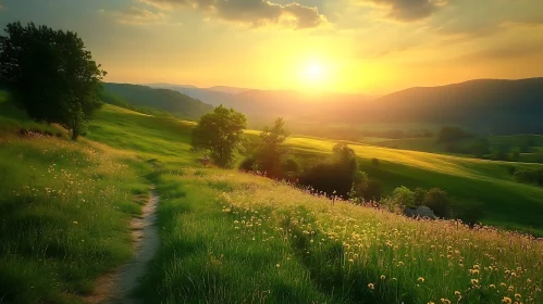 Peaceful Meadow at Sunset