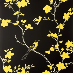 Yellow Bird Floral Illustration