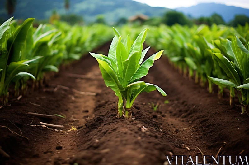 Cultivated Field with Rows of Seedlings AI Image