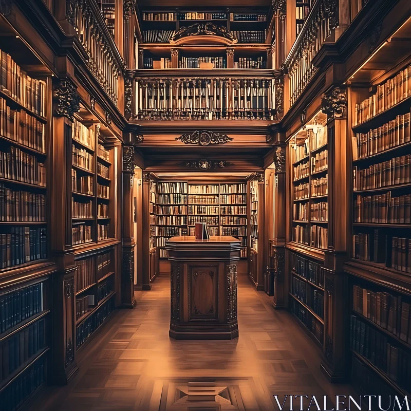 AI ART Classic Library with Rows of Books