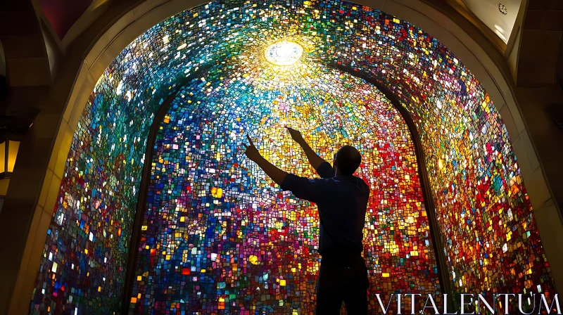 Colorful Stained Glass Mosaic with Person AI Image