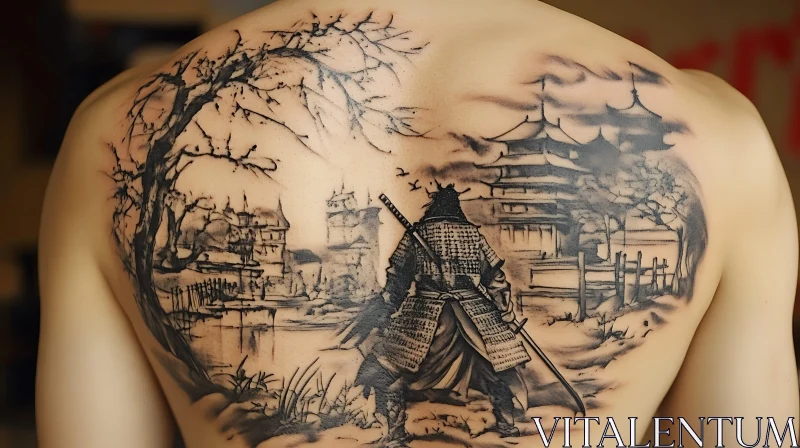 Samurai Warrior Back Tattoo Design AI Image