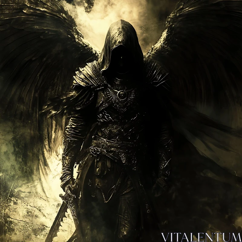 AI ART Hooded Winged Warrior in Shadow