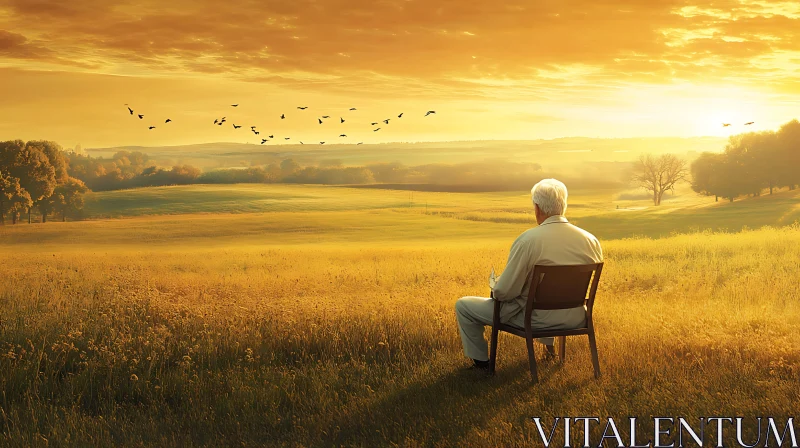 Man in Golden Field at Sunset AI Image