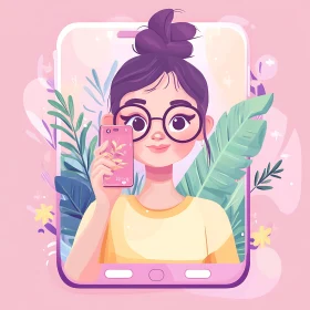 Digital Portrait of a Girl with Smartphone
