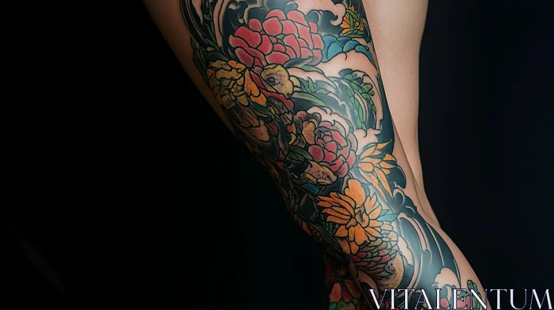 Intricate Flower Tattoo on Leg AI Image