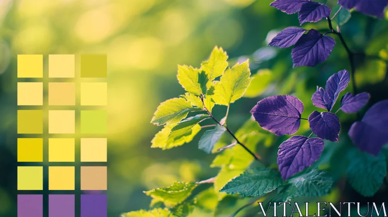 Botanical Color Palette with Green and Purple Foliage AI Image