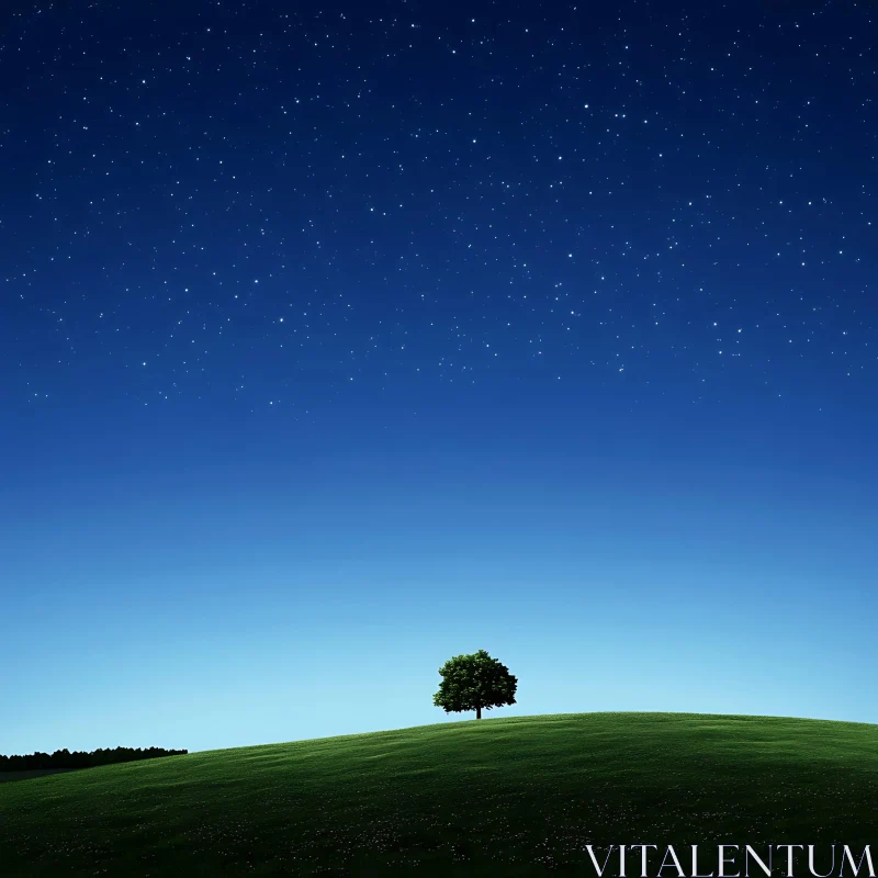 Night Sky Tree Landscape AI Image