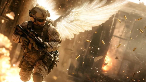 Angel Soldier Amidst Flying Bullets