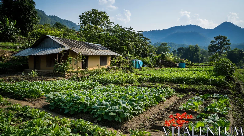 Rustic Home in Verdant Landscape AI Image