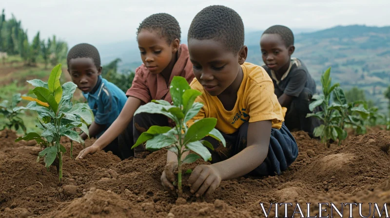 Kids Planting Seedlings AI Image