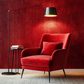 Cozy Red Armchair with Lamp