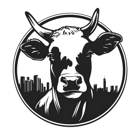 Cow and Cityscape Monochrome Art