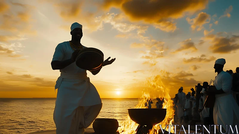 Beach Ritual at Sunset AI Image