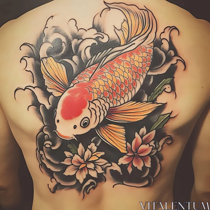 Intricate Koi Fish Tattoo Design on Back AI Image