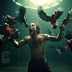 Tattooed Man with Flying Birds