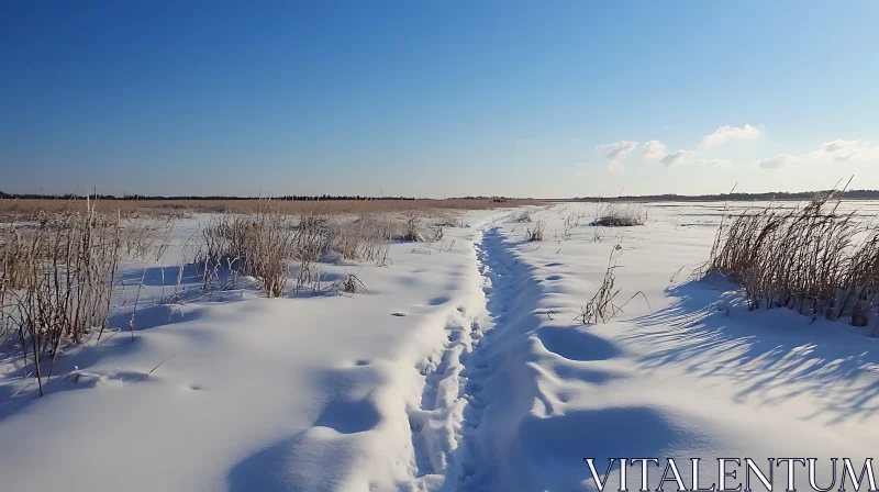 AI ART Footprints in Snow, Winter Landscape