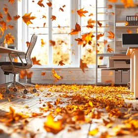 Office Interior with Autumn Leaves