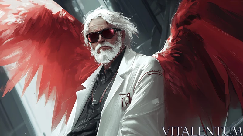 AI ART Red Winged Man in Lab Coat