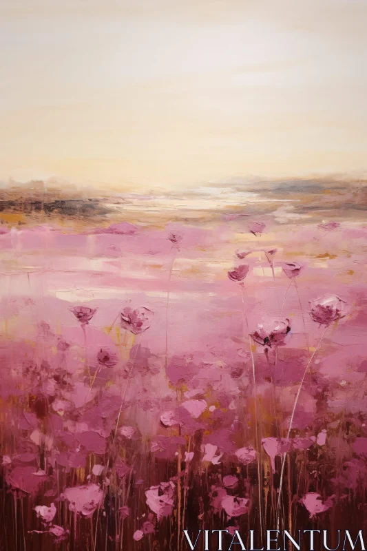 Pink Flower Field Oil Painting AI Image