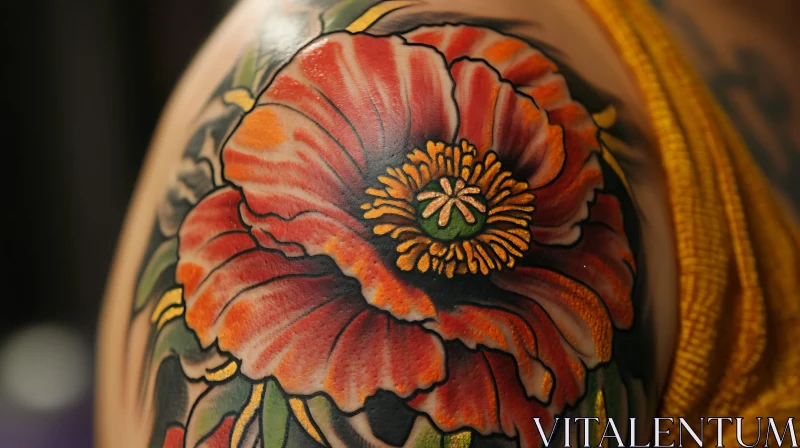 Detailed Red Poppy Arm Tattoo AI Image