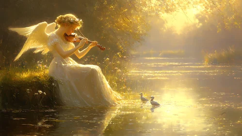 Golden Angel's Melody by the Water