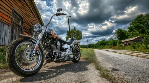 Motorcycle parked on a country road