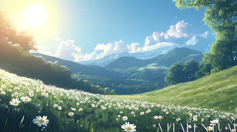 AI ART Idyllic Mountain Meadow with Daisies