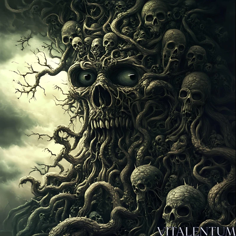 AI ART Macabre Skull Tree Art