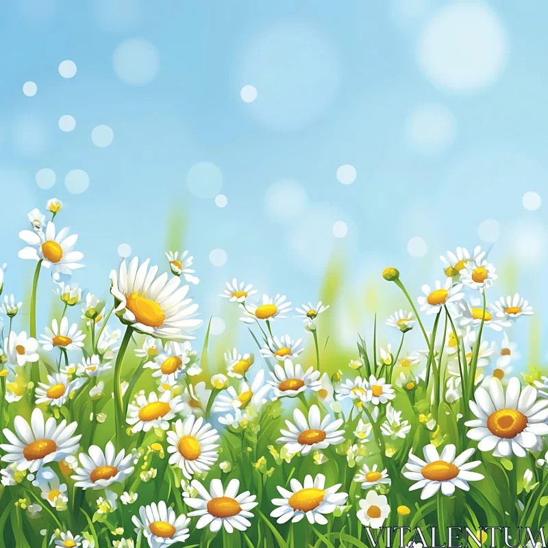 AI ART White Daisies Under Blue Sky