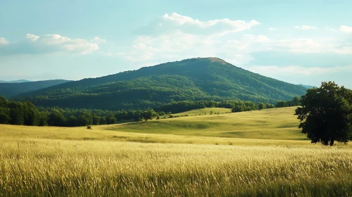 Picturesque Mountain View with Golden Field