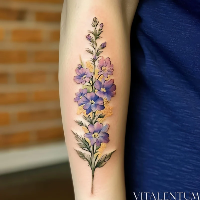 AI ART Detailed Arm Tattoo of Purple Flowers