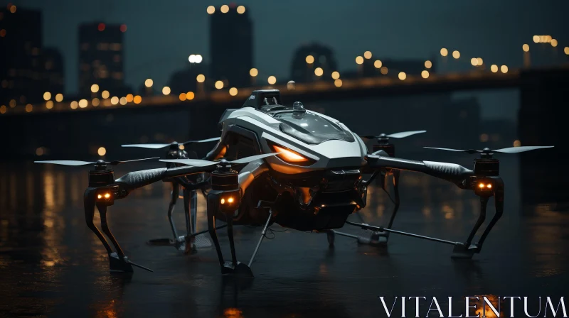 Futuristic Insect-like Drone over City at Night AI Image