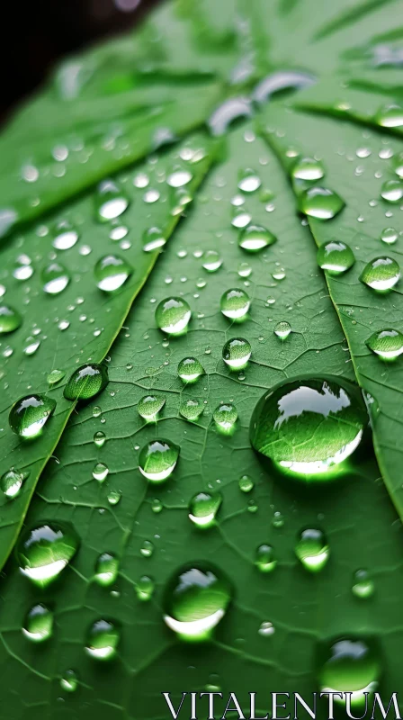 Green Leaf with Water Drops: A Symbol of Eco-friendly Craftsmanship and Environmental Awareness AI Image
