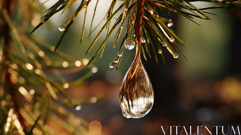 Pine Branch with Water Droplet: A Celebration of Nature's Beauty AI Image