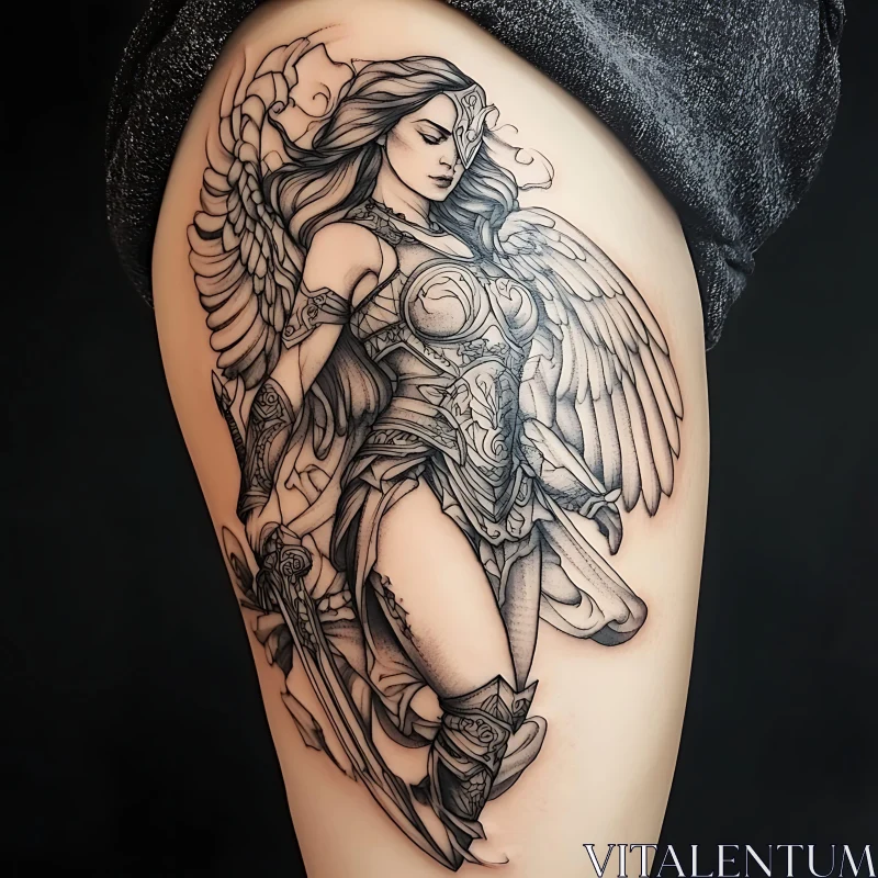 Intricate Winged Warrior Tattoo AI Image