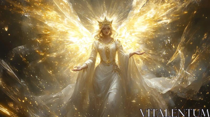 Golden Angel with Crown and Wings AI Image