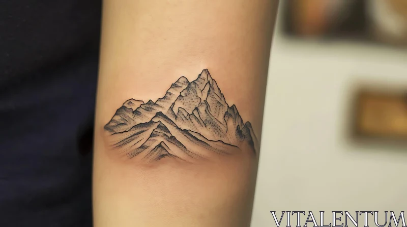 Grayscale Mountain Tattoo on Arm AI Image